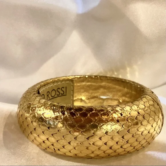TED ROSSI Nyc Large Gold Python Bangle Bracelet AUTHENTIC - Picture 1 of 5